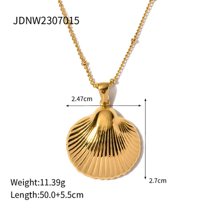 304 Stainless Steel 18K Gold Plated Beach Simple Style Beaded Plating Starfish Shell Fish Tail Pendant Necklace