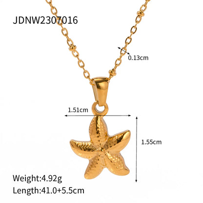 304 Stainless Steel 18K Gold Plated Beach Simple Style Beaded Plating Starfish Shell Fish Tail Pendant Necklace