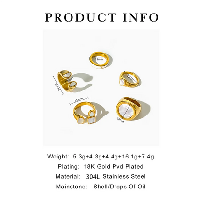 Wholesale Jewelry Casual Basic Classic Style Round 304 Stainless Steel Shell 18K Gold Plated Enamel Inlay Open Rings Rings