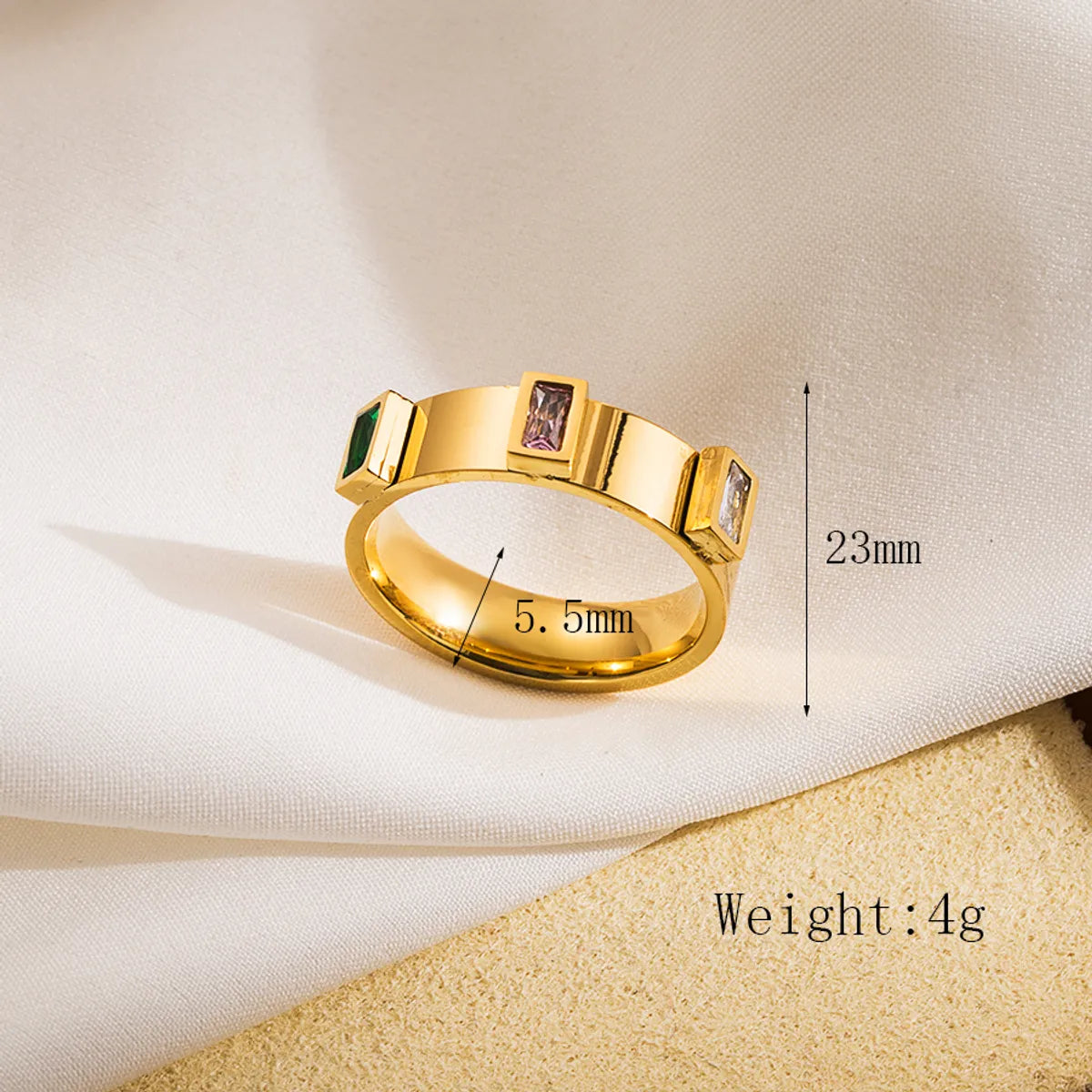 304 Stainless Steel 18K Gold Plated Casual Classic Style Plating Inlay Rectangle Zircon Rings Bracelets