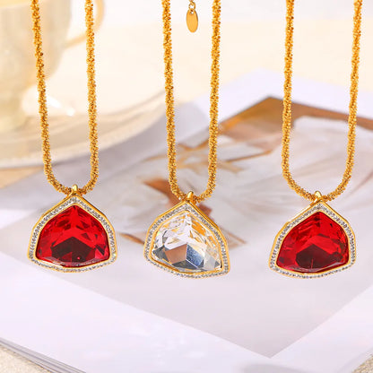 304 Stainless Steel 18K Gold Plated Casual Elegant Simple Style Plating Inlay Triangle Rhinestones Glass Zircon Bracelets Necklace