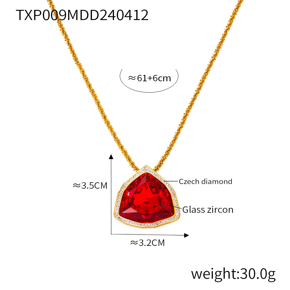 304 Stainless Steel 18K Gold Plated Casual Elegant Simple Style Plating Inlay Triangle Rhinestones Glass Zircon Bracelets Necklace