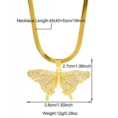 304 Stainless Steel 18K Gold Plated Casual Inlay Butterfly Devil'S Eye Dragonfly Zircon Pendant Necklace