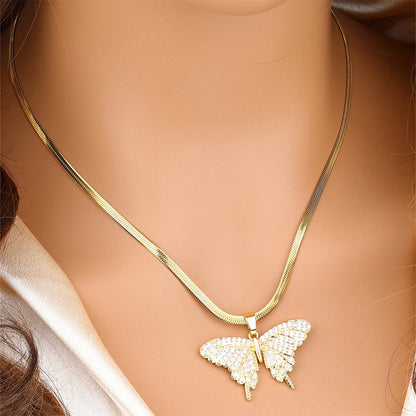 304 Stainless Steel 18K Gold Plated Casual Inlay Butterfly Devil'S Eye Dragonfly Zircon Pendant Necklace