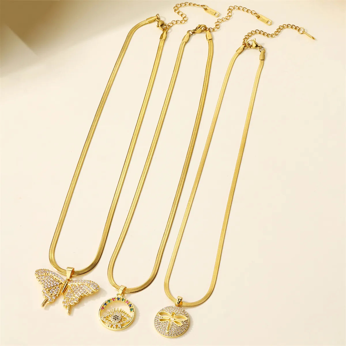 304 Stainless Steel 18K Gold Plated Casual Inlay Butterfly Devil'S Eye Dragonfly Zircon Pendant Necklace