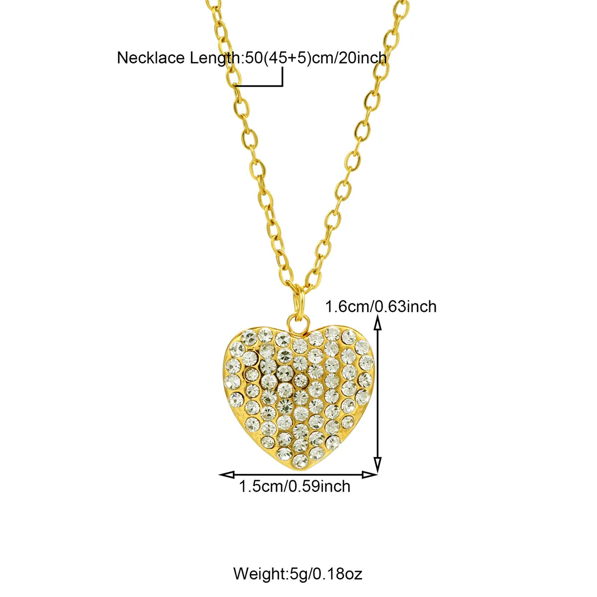 Wholesale Jewelry Casual Heart Shape 201 Stainless Steel 304 Stainless Steel Zircon 18K Gold Plated Inlay Pendant Necklace