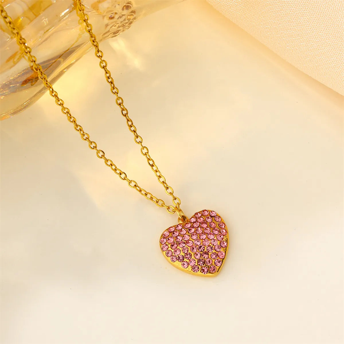 Wholesale Jewelry Casual Heart Shape 201 Stainless Steel 304 Stainless Steel Zircon 18K Gold Plated Inlay Pendant Necklace