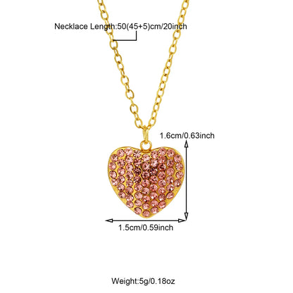 Wholesale Jewelry Casual Heart Shape 201 Stainless Steel 304 Stainless Steel Zircon 18K Gold Plated Inlay Pendant Necklace