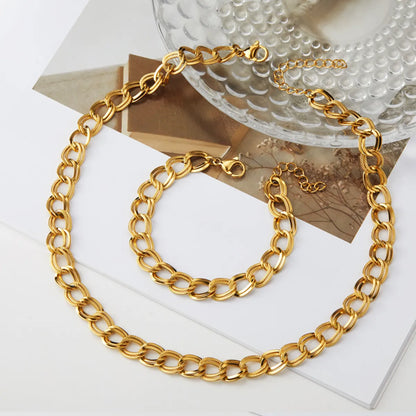 304 Stainless Steel 18K Gold Plated Casual Luxurious Double Ring Bracelets Necklace