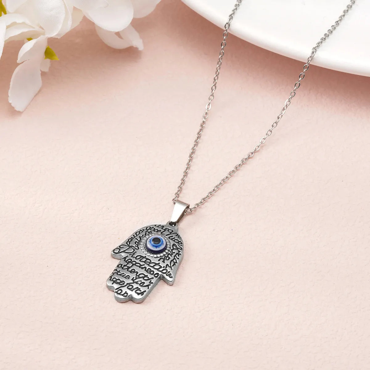 Wholesale Jewelry Casual MAMA Simple Style Letter Devil'S Eye  304 Stainless Steel Resin 18K Gold Plated Pendant Necklace