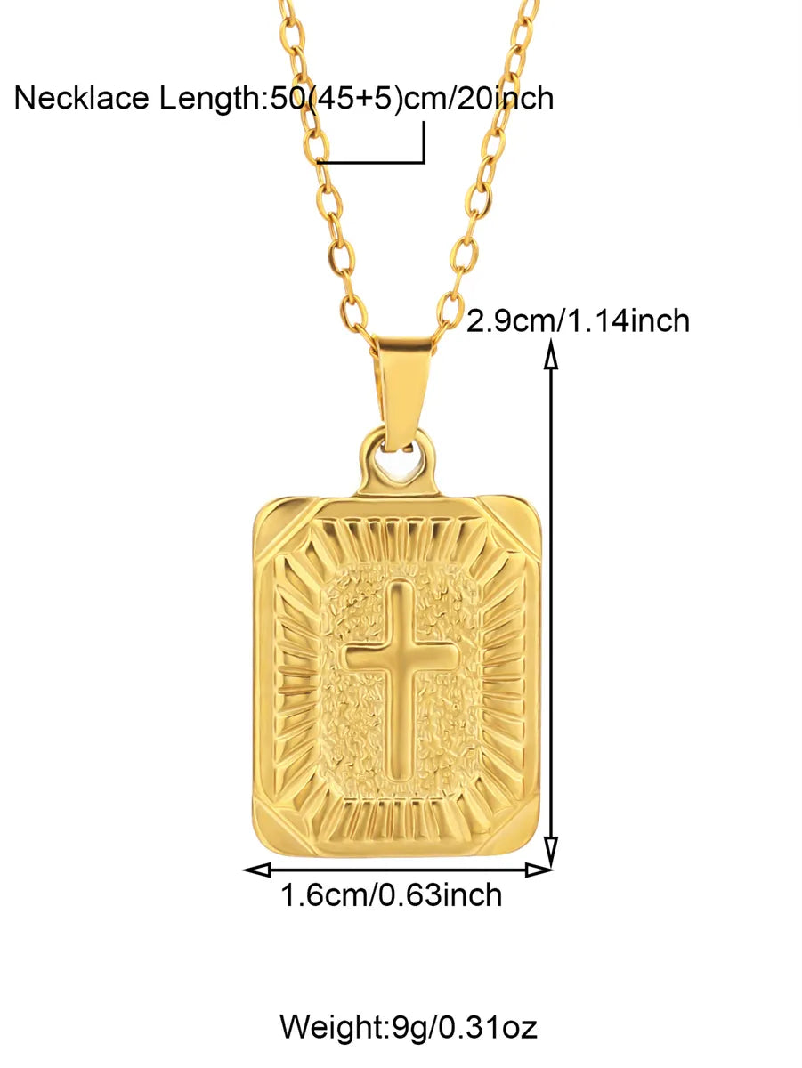 304 Stainless Steel 18K Gold Plated Casual Plating Frill Cross Pendant Necklace