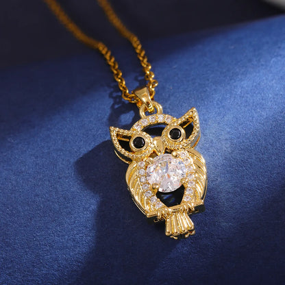 304 Stainless Steel 18K Gold Plated Casual Plating Inlay Owl Zircon Pendant Necklace