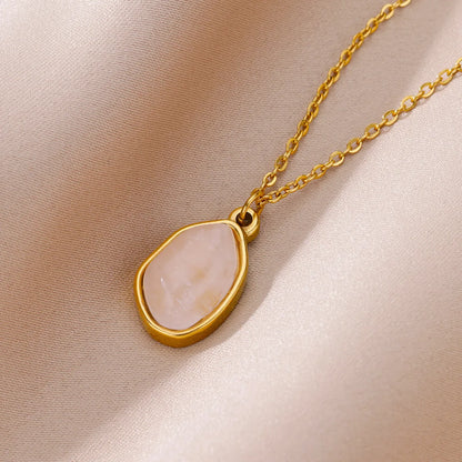 304 Stainless Steel 18K Gold Plated Casual Plating Inlay Solid Color Natural Stone Pendant Necklace