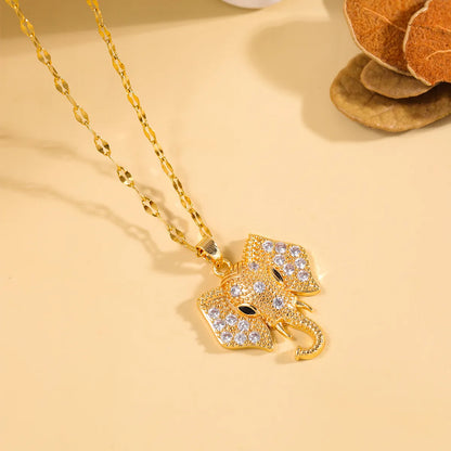 304 Stainless Steel 18K Gold Plated Casual Shiny Plating Inlay Solid Color Zircon Pendant Necklace