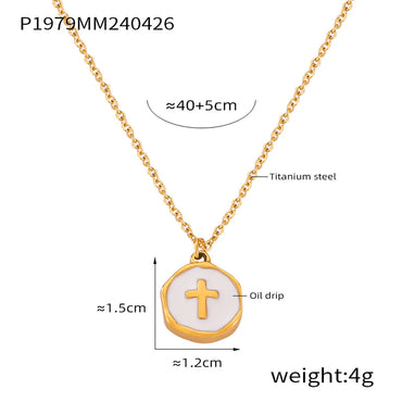 304 Stainless Steel 18K Gold Plated Casual Simple Style Commute Enamel Plating Cross Round Heart Shape Pendant Necklace