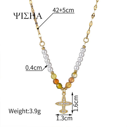 304 Stainless Steel 18K Gold Plated Casual Simple Style Cross Star Zircon Pendant Necklace