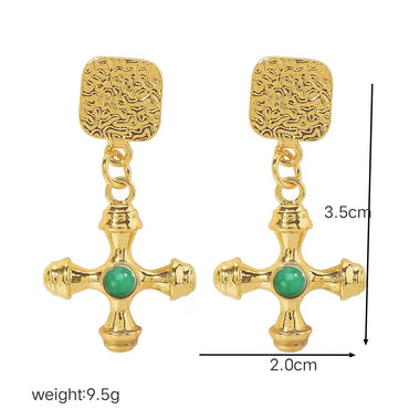 304 Stainless Steel 18K Gold Plated Casual Simple Style Polishing Plating Inlay Cross Artificial Gemstones Earrings Necklace