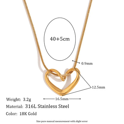 Wholesale Jewelry Classic Style Heart Shape 304 Stainless Steel 18K Gold Plated Pendant Necklace