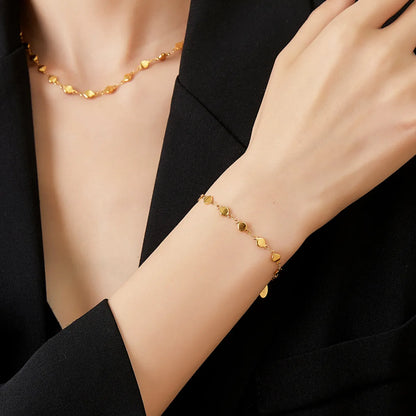 304 Stainless Steel 18K Gold Plated Commute Shiny Sequins Geometric Round Bracelets Necklace