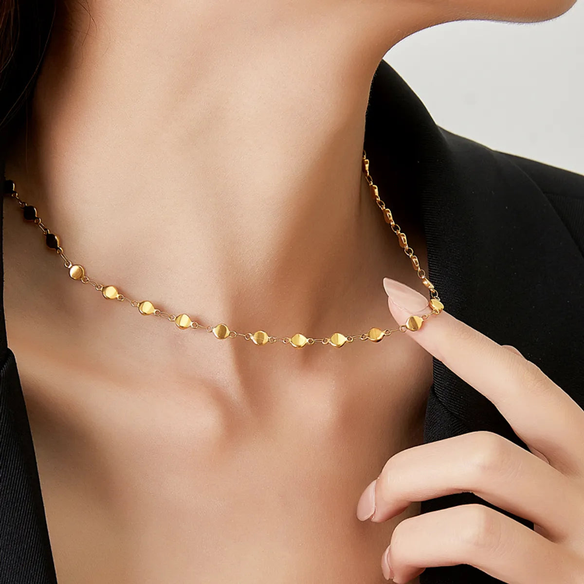 304 Stainless Steel 18K Gold Plated Commute Shiny Sequins Geometric Round Bracelets Necklace