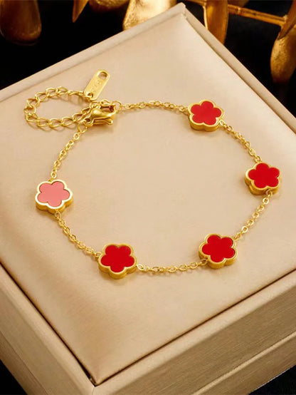 304 Stainless Steel 18K Gold Plated Cute Lady Sweet Enamel Flower Bracelets