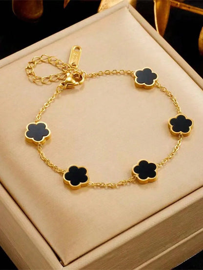 304 Stainless Steel 18K Gold Plated Cute Lady Sweet Enamel Flower Bracelets