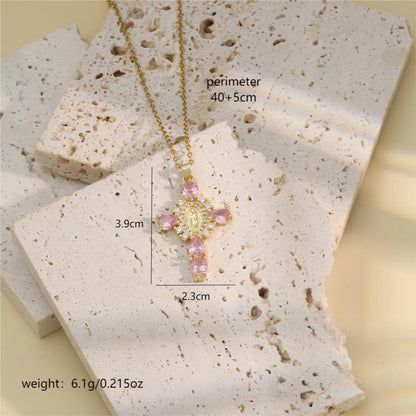 304 Stainless Steel 18K Gold Plated Cute Romantic Shiny Plating Inlay Human Cross Zircon Pendant Necklace