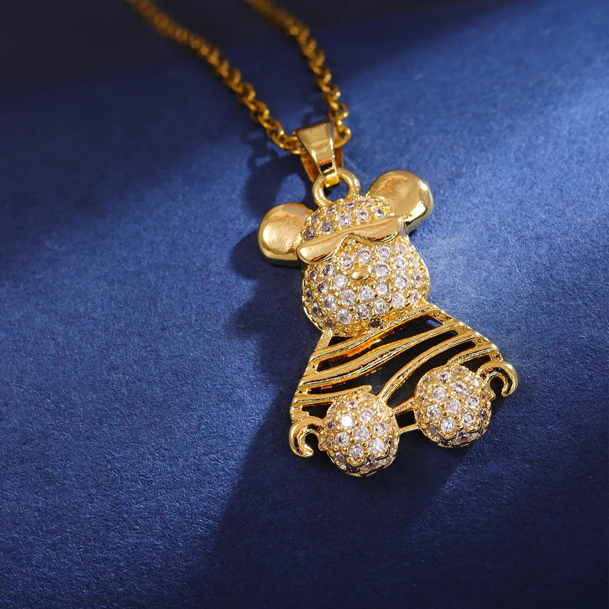 304 Stainless Steel 18K Gold Plated Cute Shiny Plating Inlay Little Bear Zircon Pendant Necklace