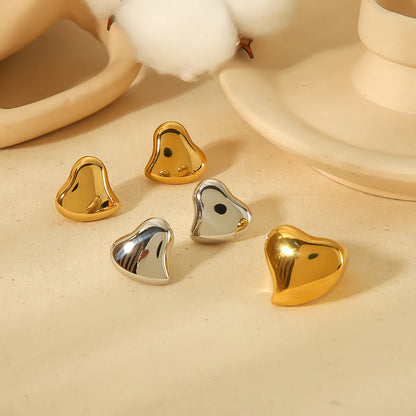 304 Stainless Steel 18K Gold Plated Cute Simple Style Polishing Heart Shape Rings Earrings