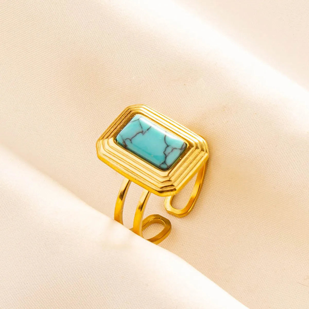 304 Stainless Steel 18K Gold Plated Elegant Classical Lady Inlay Geometric Artificial Gemstones Imitating Stone Open Rings