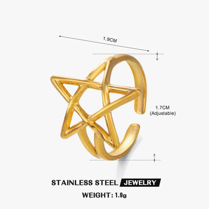 304 Stainless Steel 18K Gold Plated Elegant French Style Classic Style Pentagram Open Rings