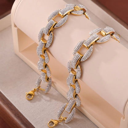 Wholesale Jewelry Elegant French Style Quadrilateral Round Oval 304 Stainless Steel Rhinestones 18K Gold Plated Plating Inlay Bracelets Necklace