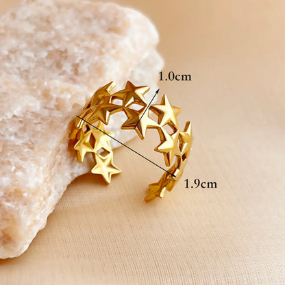 304 Stainless Steel 18K Gold Plated Elegant Glam Retro Plating Star Open Rings