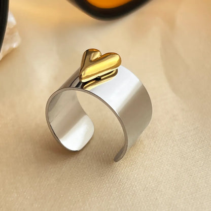 304 Stainless Steel 18K Gold Plated Elegant Glam Retro Shiny Metallic Heart Shape Open Rings