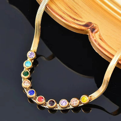 304 Stainless Steel 18K Gold Plated Elegant Glam Simple Style Inlay Solid Color Zircon Bracelets Necklace