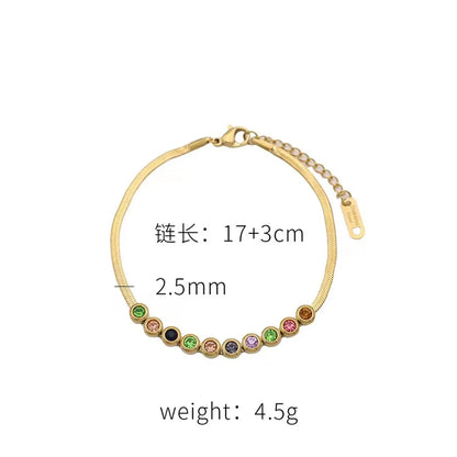 304 Stainless Steel 18K Gold Plated Elegant Glam Simple Style Inlay Solid Color Zircon Bracelets Necklace