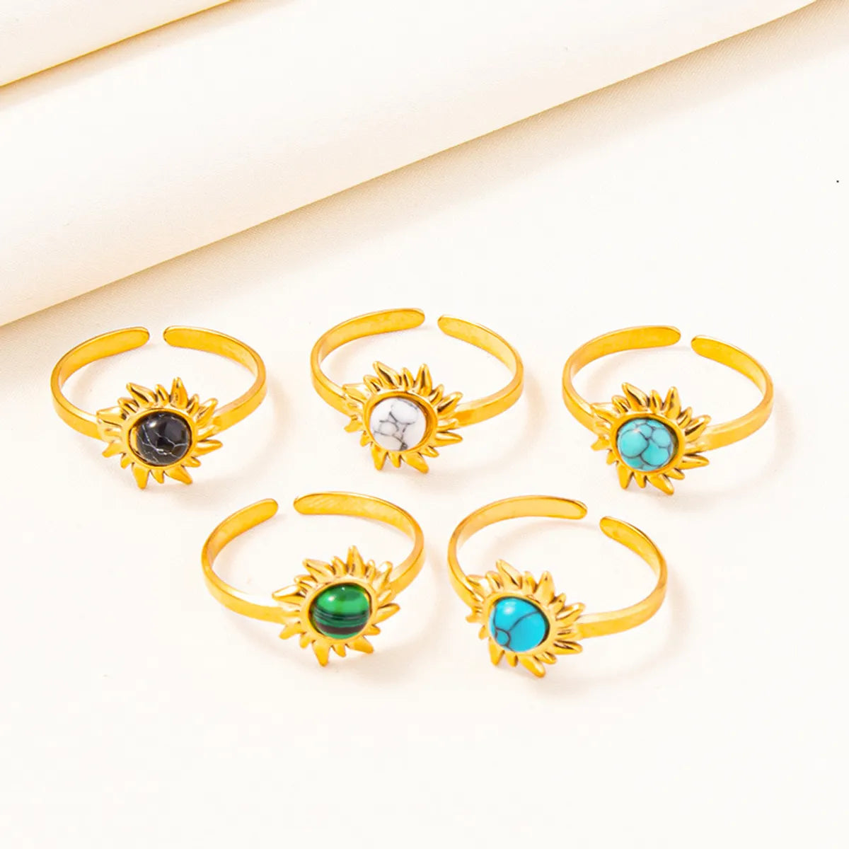 304 Stainless Steel 18K Gold Plated Elegant Lady Classic Style Inlay Geometric Artificial Gemstones Imitating Stone Open Rings