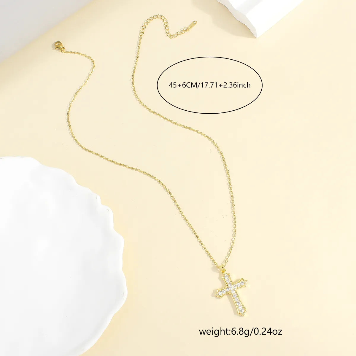 304 Stainless Steel 18K Gold Plated Elegant Lady Classic Style Plating Inlay Cross Zircon Pendant Necklace