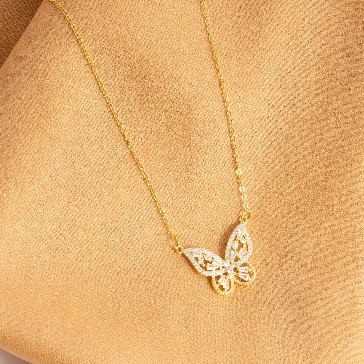 304 Stainless Steel 18K Gold Plated Elegant Lady Streetwear Plating Inlay Butterfly Zircon Double Layer Necklaces Pendant Necklace