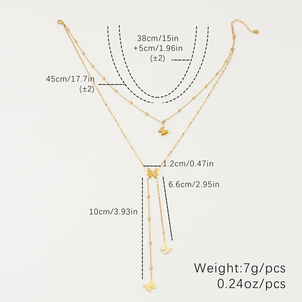 304 Stainless Steel 18K Gold Plated Elegant Lady Streetwear Plating Inlay Butterfly Zircon Double Layer Necklaces Pendant Necklace