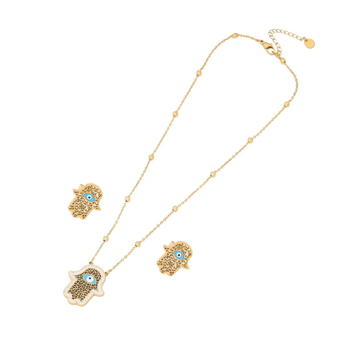 304 Stainless Steel 18K Gold Plated Elegant Luxurious Enamel Flowers Palm Life Tree Flower Zircon Jewelry Set