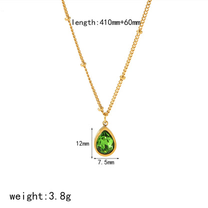 304 Stainless Steel 18K Gold Plated Elegant Polishing Plating Water Droplets Zircon Pendant Necklace