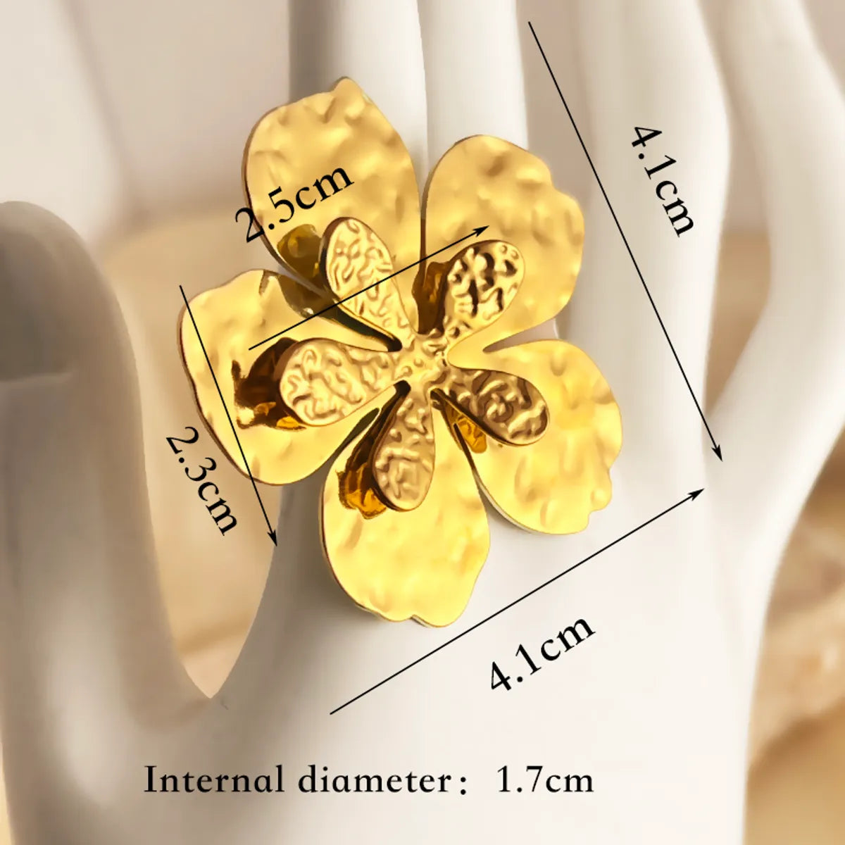 304 Stainless Steel 18K Gold Plated Elegant Retro Pleated Flower Open Rings