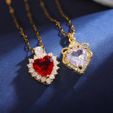 304 Stainless Steel 18K Gold Plated Elegant Shiny Plating Inlay Heart Shape Zircon Pendant Necklace