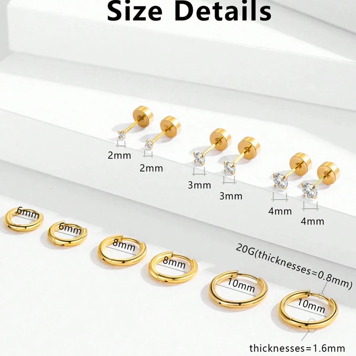 304 Stainless Steel 18K Gold Plated Elegant Shiny Plating Inlay Solid Color Zircon Earrings Jewelry Set