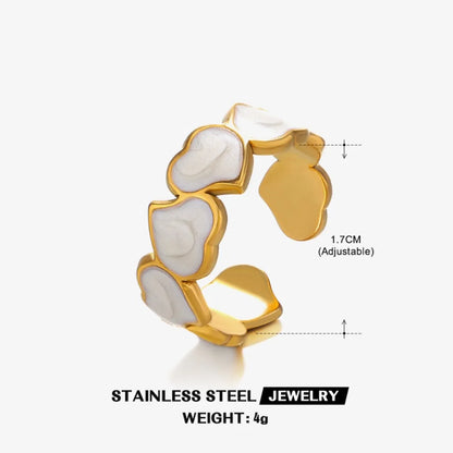 304 Stainless Steel 18K Gold Plated Elegant Simple Style Commute Enamel Hollow Out Pentagram Heart Shape Enamel Open Rings