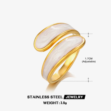 304 Stainless Steel 18K Gold Plated Elegant Simple Style Commute Enamel Hollow Out Pentagram Heart Shape Enamel Open Rings