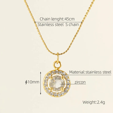 304 Stainless Steel 18K Gold Plated Elegant Simple Style Geometric Zircon Pendant Necklace