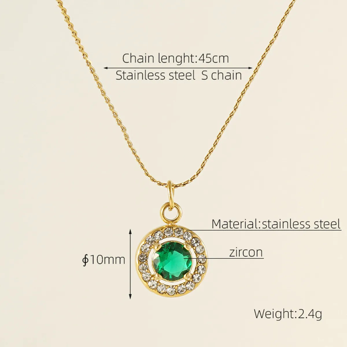 304 Stainless Steel 18K Gold Plated Elegant Simple Style Geometric Zircon Pendant Necklace