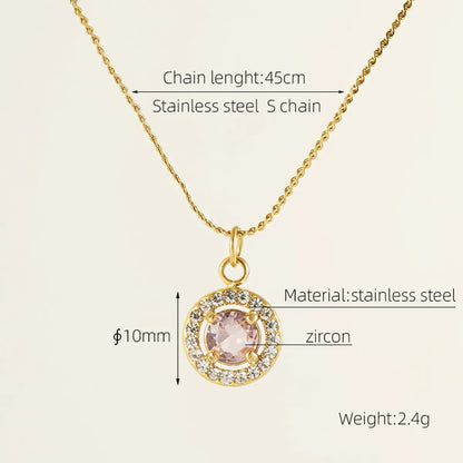 304 Stainless Steel 18K Gold Plated Elegant Simple Style Geometric Zircon Pendant Necklace